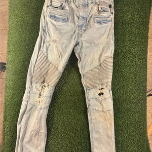 Men's Light Gray Distressed Skinny Jeans
